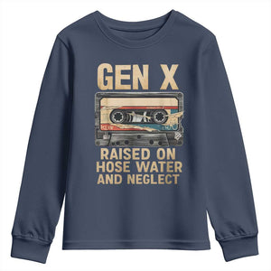 Gen X Youth Sweatshirt Vintage Cassette Tape Raised On Hose Water And Neglect Nostalgia TS10 Navy Print Your Wear