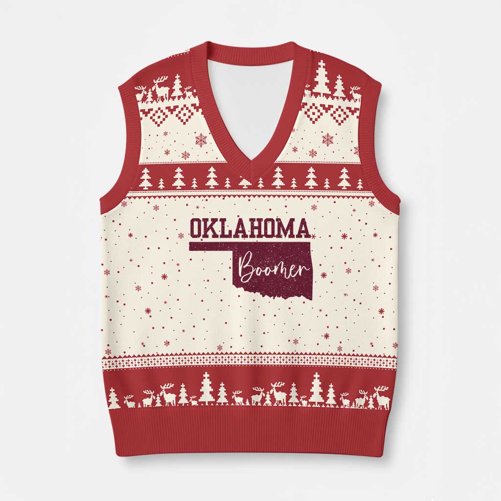 Oklahoma Boomer V-Neck Knit Sweater Vest TS10 Beige Red Print Your Wear