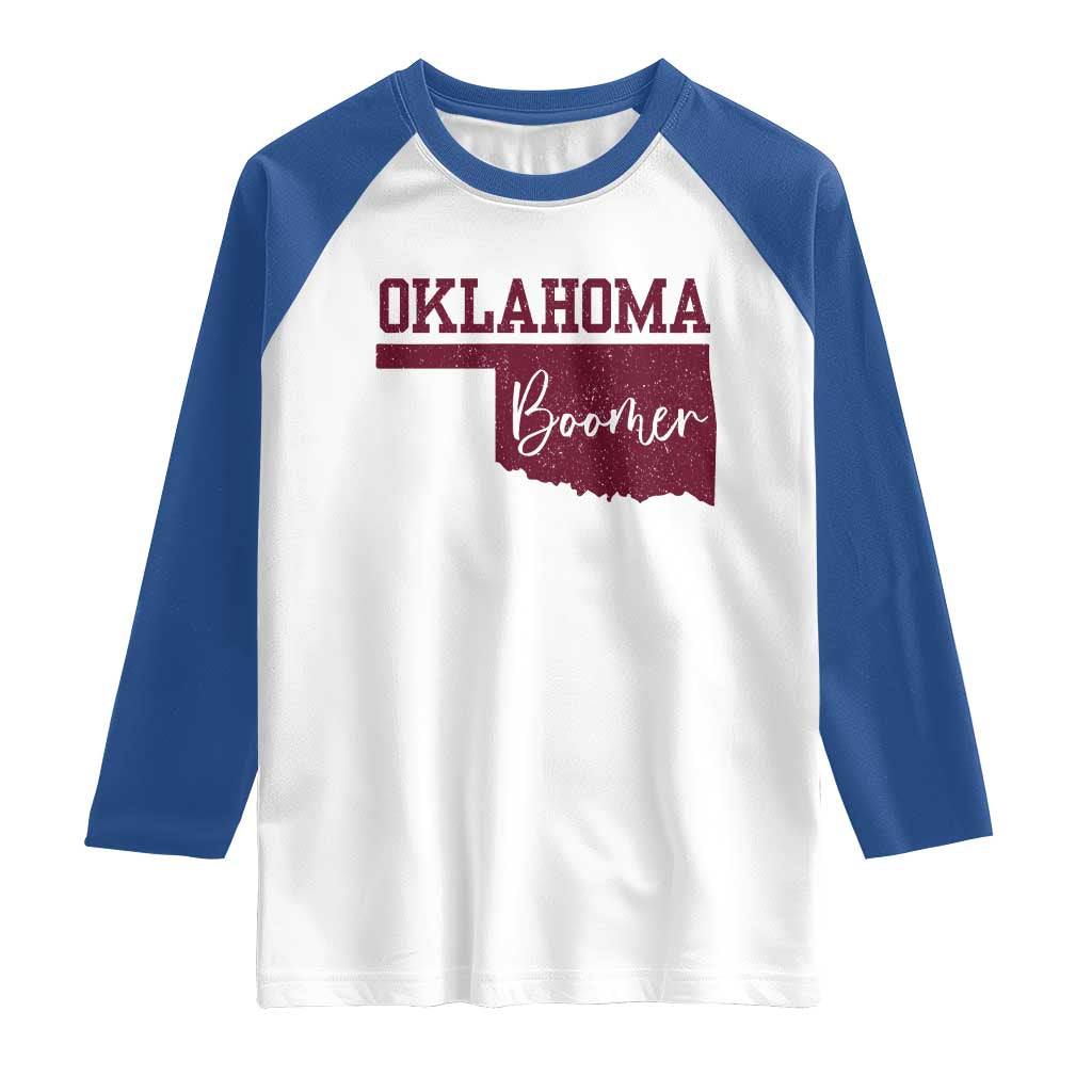 Oklahoma Boomer Raglan Shirt TS10 White Royal Print Your Wear