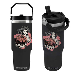 Sarcastic Vintage Flip Straw Tumbler Funny Retro 50s Use Your Brain Aesthetic TS10 One Size: 30 oz Black Print Your Wear