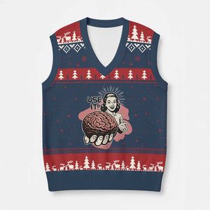 Sarcastic Vintage V-Neck Knit Sweater Vest Funny Retro 50s Use Your Brain Aesthetic TS10 Navy Red Print Your Wear