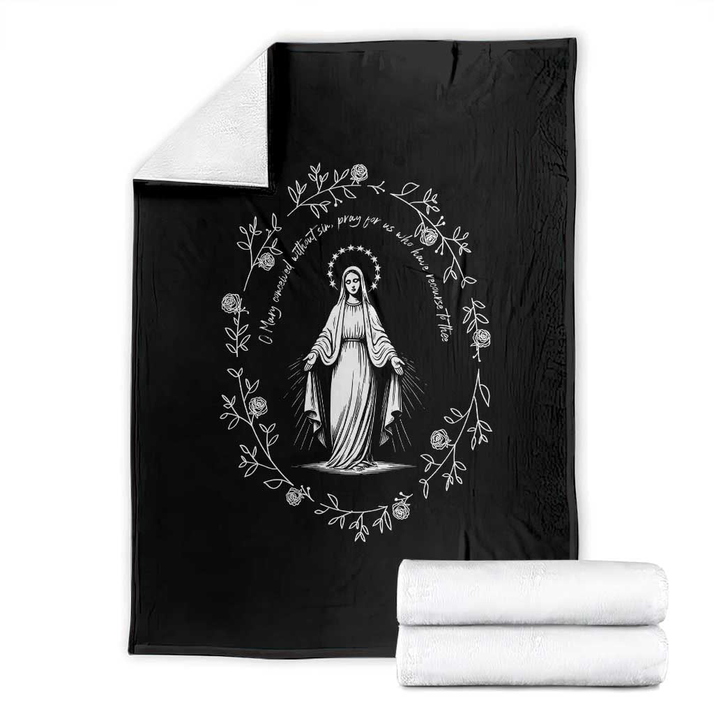 Marian Catholic Throw Blanket Virgin Mary Floral Women Religious Catholic Gift TS10 Black Print Your Wear