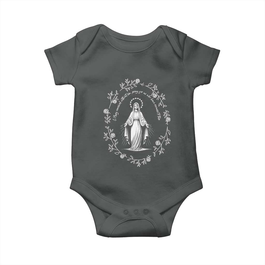 Marian Catholic Baby Onesie Virgin Mary Floral Women Religious Catholic Gift TS10 Dark Heather Print Your Wear