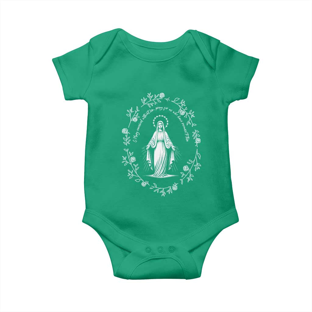 Marian Catholic Baby Onesie Virgin Mary Floral Women Religious Catholic Gift TS10 Irish Green Print Your Wear