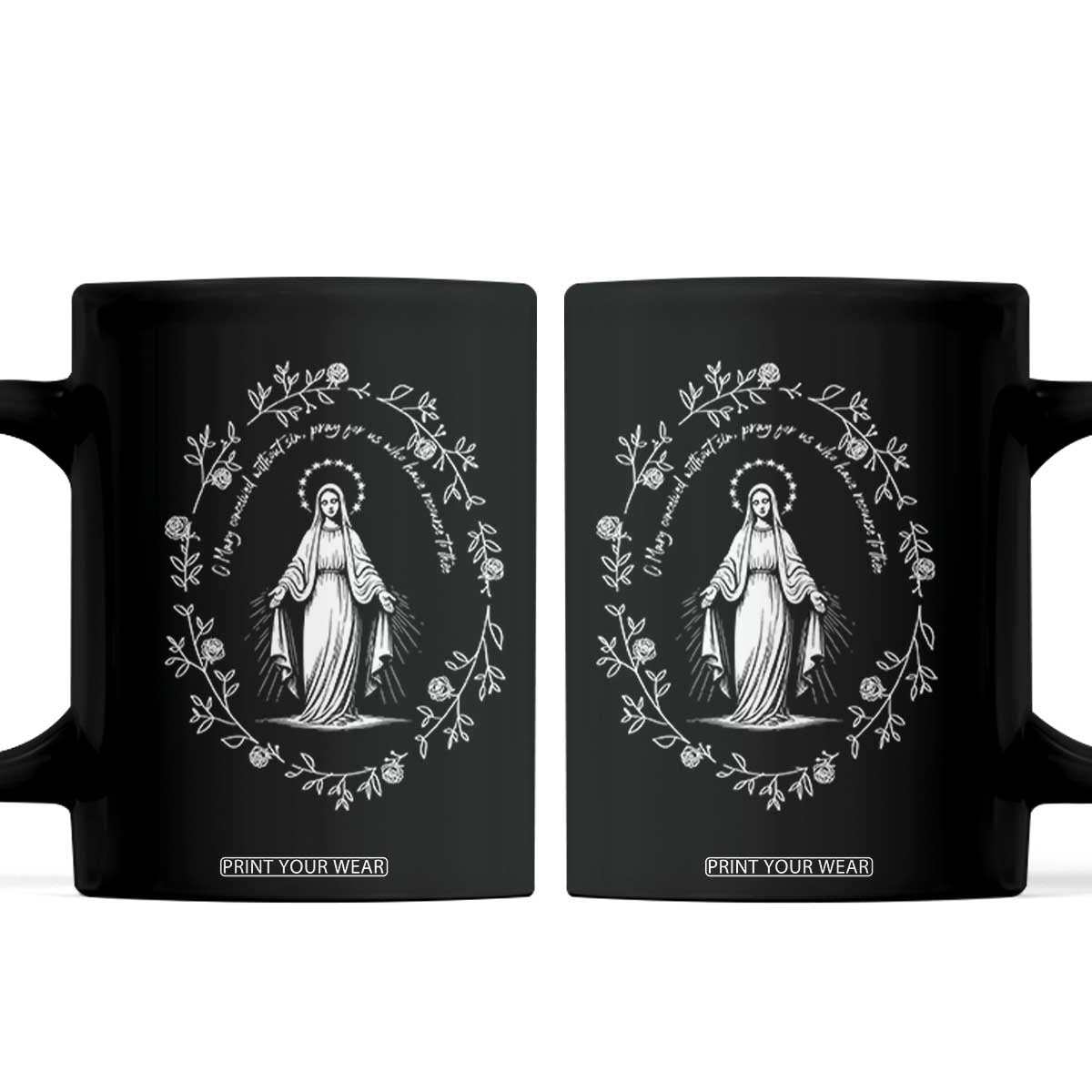 Marian Catholic Coffee Mug Virgin Mary Floral Women Religious Catholic Gift TS10 Black Print Your Wear