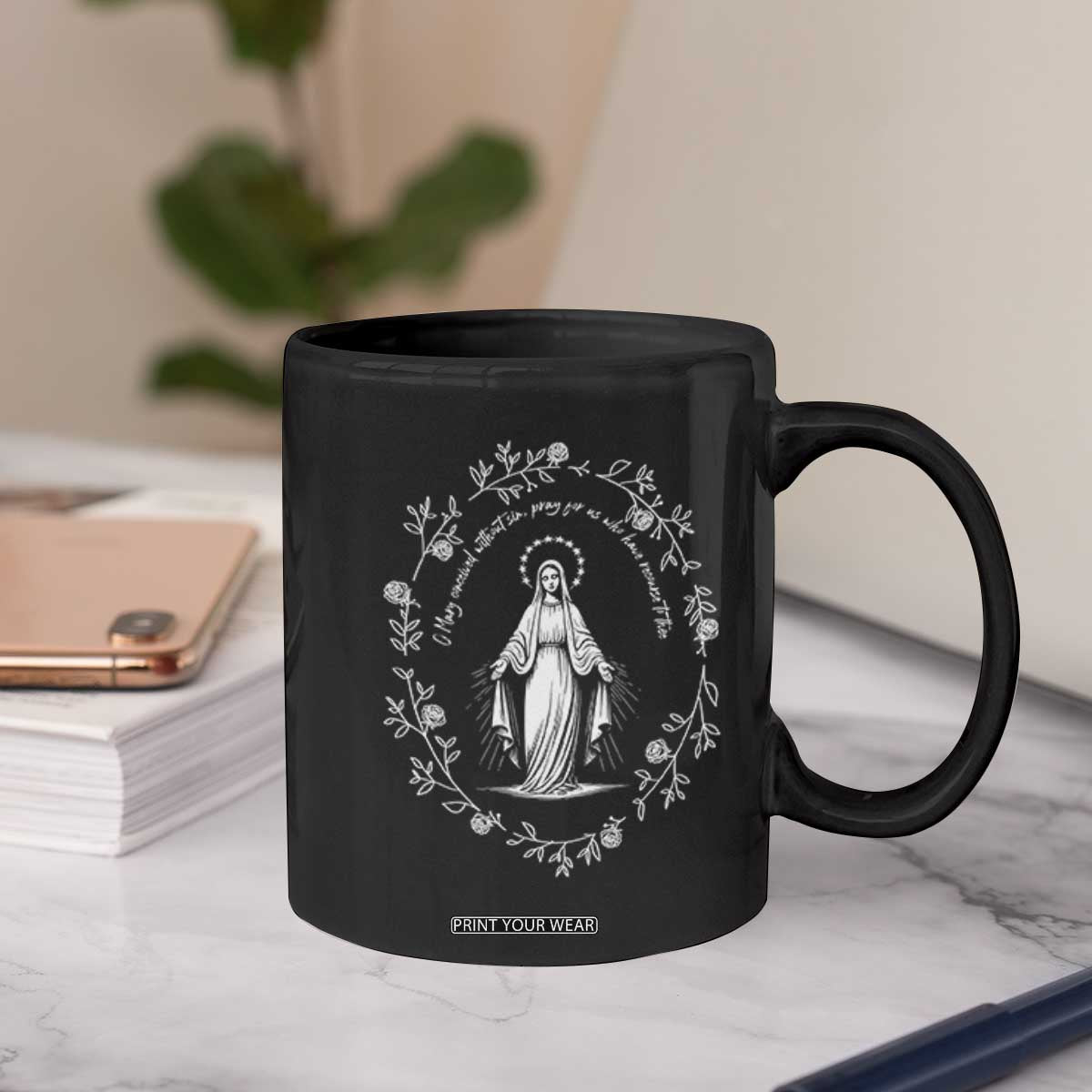 Marian Catholic Coffee Mug Virgin Mary Floral Women Religious Catholic Gift TS10 Print Your Wear