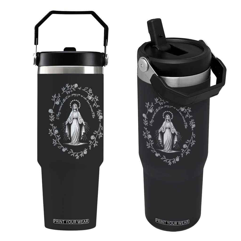 Marian Catholic Flip Straw Tumbler Virgin Mary Floral Women Religious Catholic Gift TS10 One Size: 30 oz Black Print Your Wear