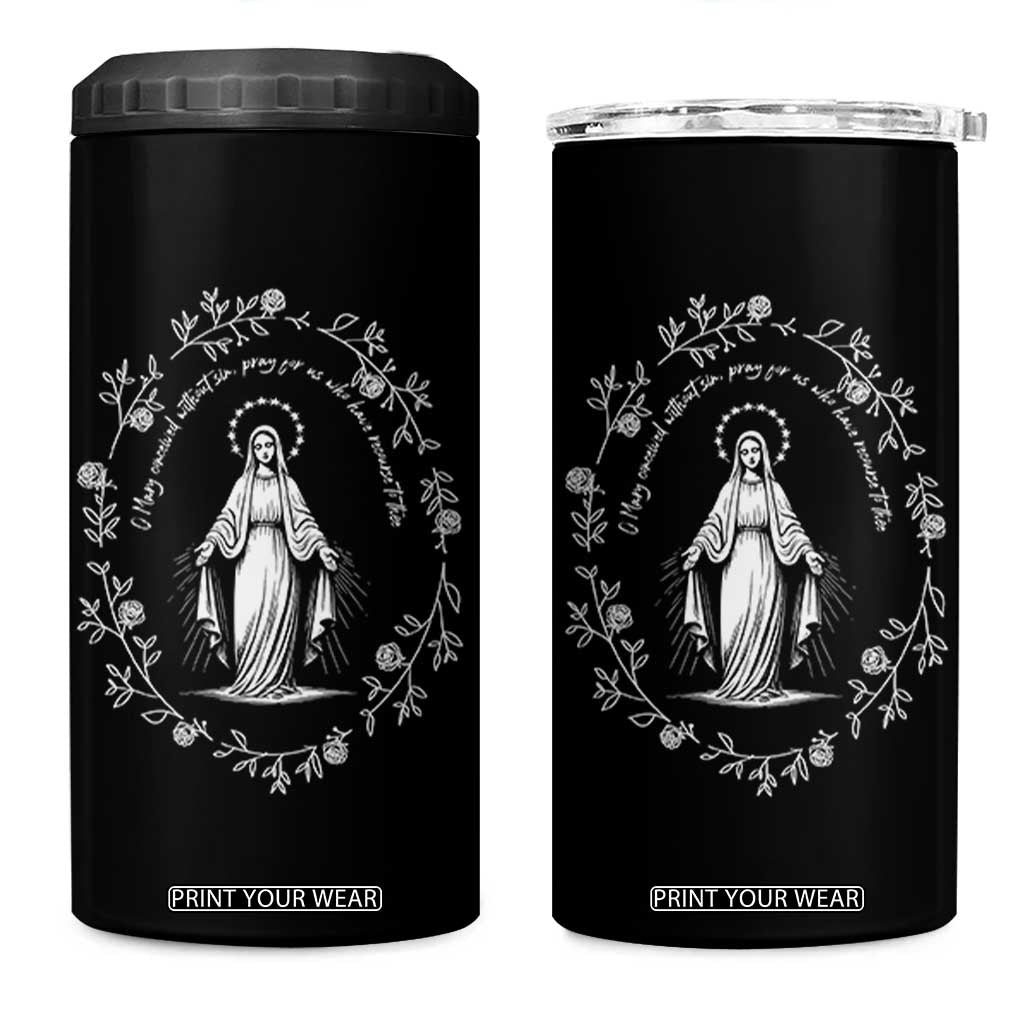 Marian Catholic 4 in 1 Can Cooler Tumbler Virgin Mary Floral Women Religious Catholic Gift TS10 One Size: 16 oz Black Print Your Wear
