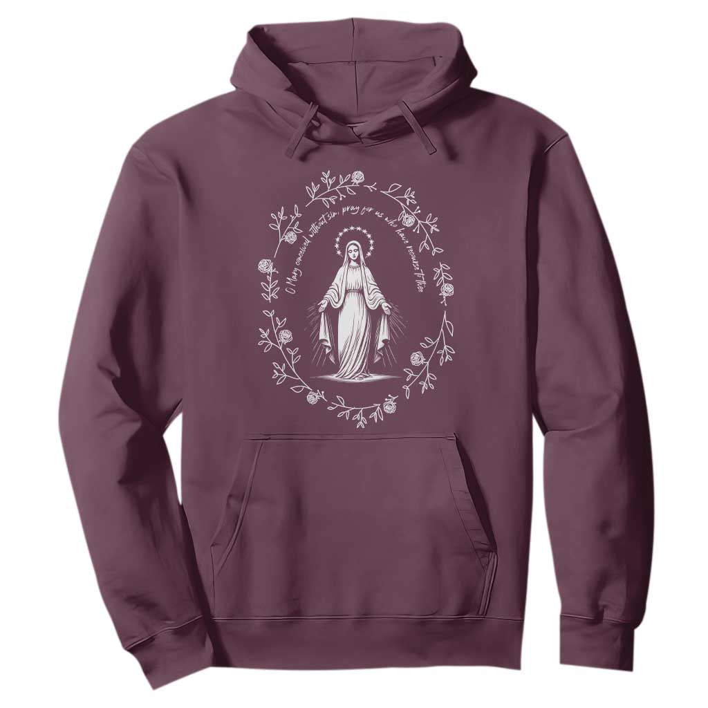 Marian Catholic Hoodie Virgin Mary Floral Women Religious Catholic Gift TS10 Maroon Print Your Wear