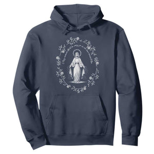 Marian Catholic Hoodie Virgin Mary Floral Women Religious Catholic Gift TS10 Navy Print Your Wear