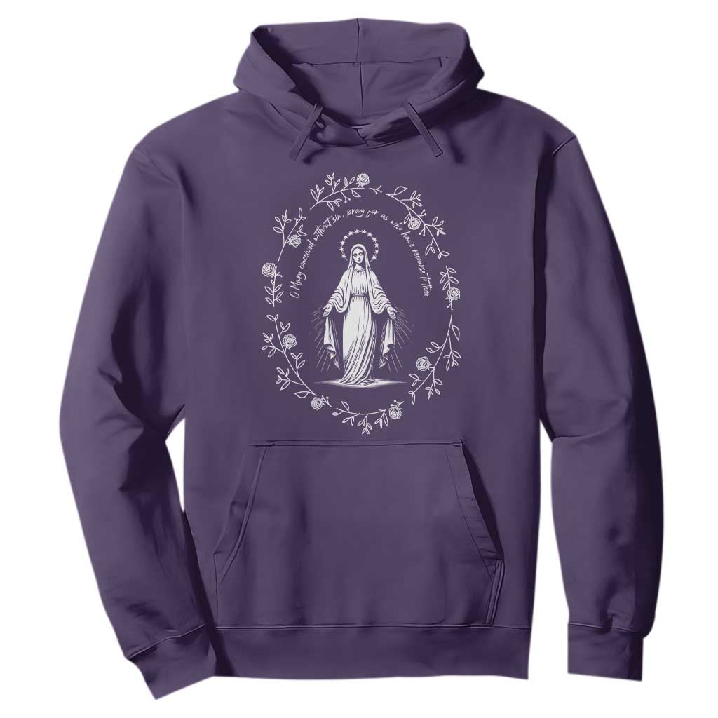 Marian Catholic Hoodie Virgin Mary Floral Women Religious Catholic Gift TS10 Purple Print Your Wear
