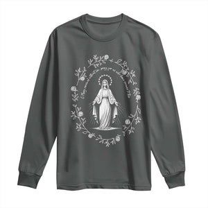 Marian Catholic Long Sleeve Shirt Virgin Mary Floral Women Religious Catholic Gift TS10 Dark Heather Print Your Wear