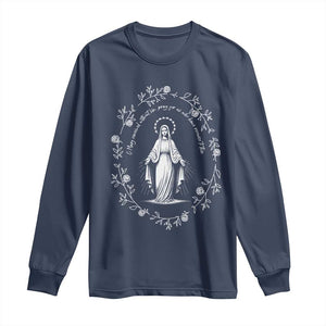 Marian Catholic Long Sleeve Shirt Virgin Mary Floral Women Religious Catholic Gift TS10 Navy Print Your Wear