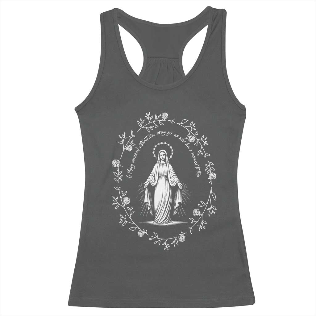 Marian Catholic Racerback Tank Top Virgin Mary Floral Women Religious Catholic Gift TS10 Dark Heather Print Your Wear