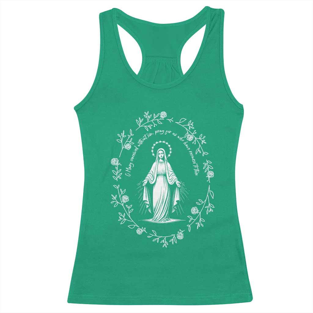 Marian Catholic Racerback Tank Top Virgin Mary Floral Women Religious Catholic Gift TS10 Irish Green Print Your Wear