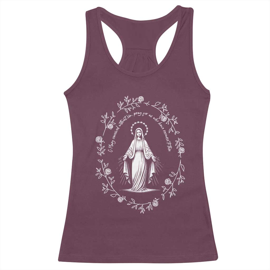Marian Catholic Racerback Tank Top Virgin Mary Floral Women Religious Catholic Gift TS10 Maroon Print Your Wear