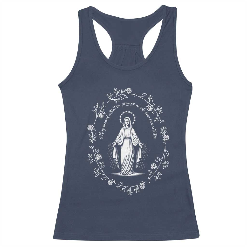 Marian Catholic Racerback Tank Top Virgin Mary Floral Women Religious Catholic Gift TS10 Navy Print Your Wear