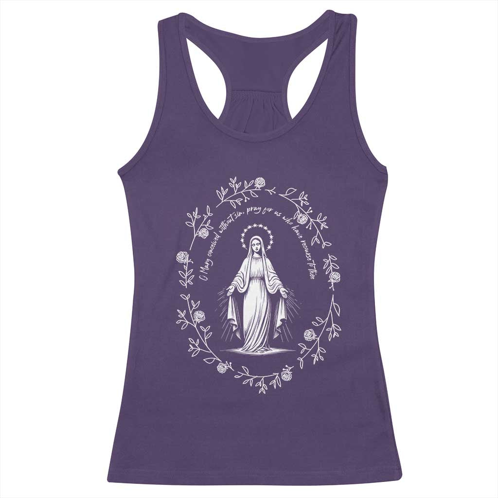 Marian Catholic Racerback Tank Top Virgin Mary Floral Women Religious Catholic Gift TS10 Purple Print Your Wear