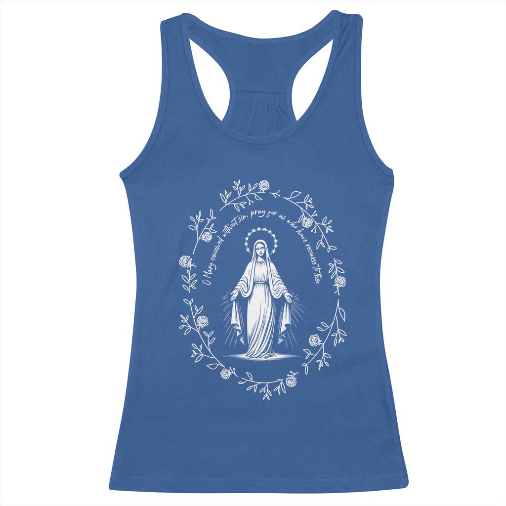 Marian Catholic Racerback Tank Top Virgin Mary Floral Women Religious Catholic Gift TS10 Royal Blue Print Your Wear