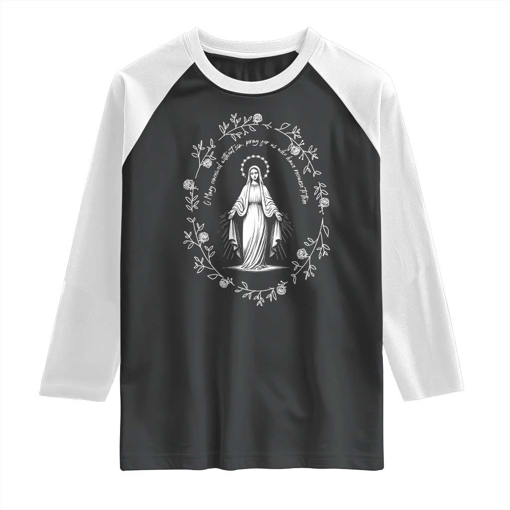 Marian Catholic Raglan Shirt Virgin Mary Floral Women Religious Catholic Gift TS10 Black White Print Your Wear