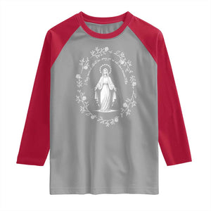 Marian Catholic Raglan Shirt Virgin Mary Floral Women Religious Catholic Gift TS10 Sport Gray Red Print Your Wear