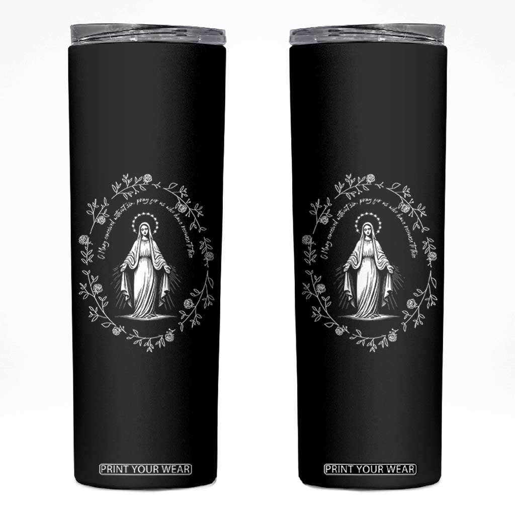 Marian Catholic Skinny Tumbler Virgin Mary Floral Women Religious Catholic Gift TS10 Black Print Your Wear
