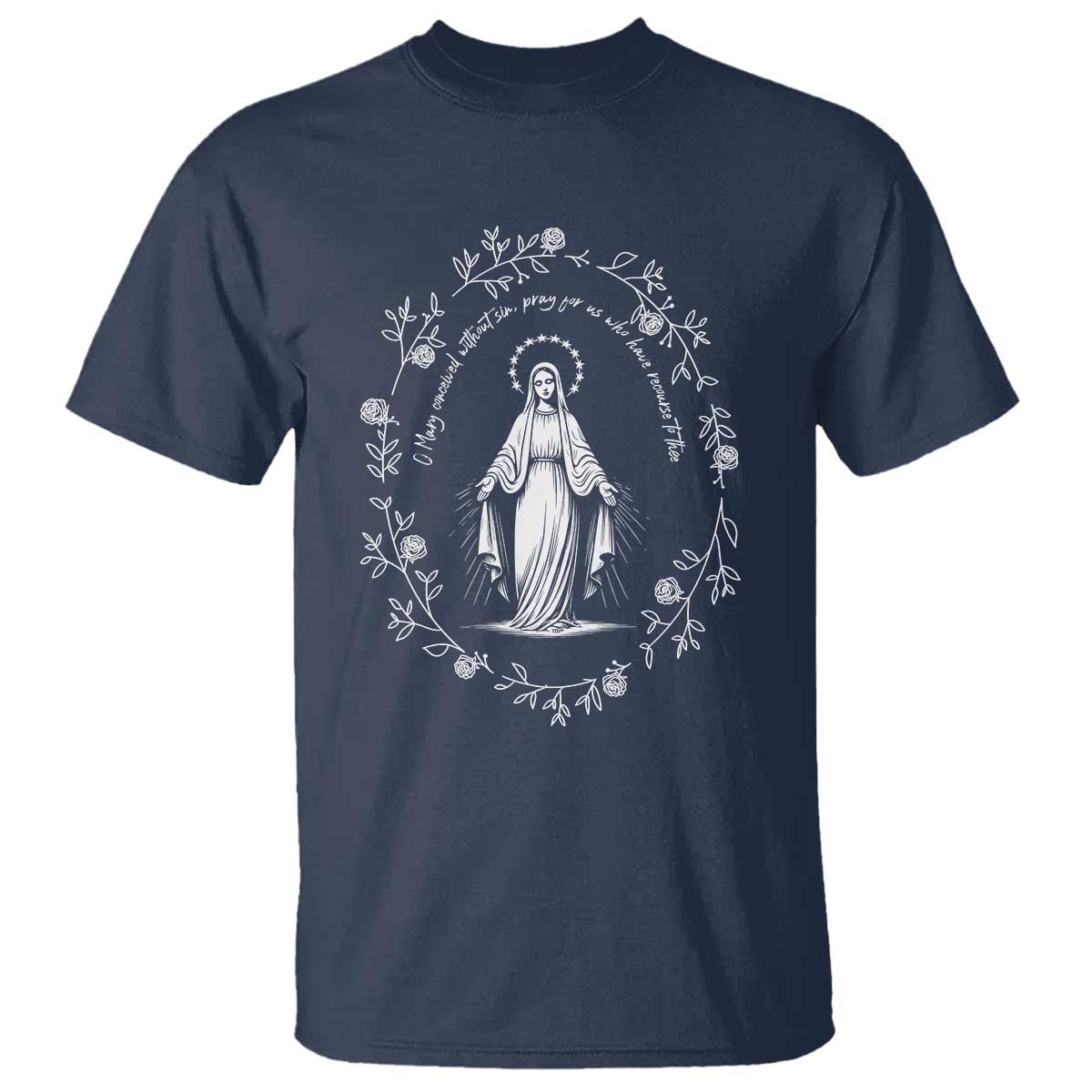 Marian Catholic T Shirt Virgin Mary Floral Women Religious Catholic Gift TS10 Navy Print Your Wear