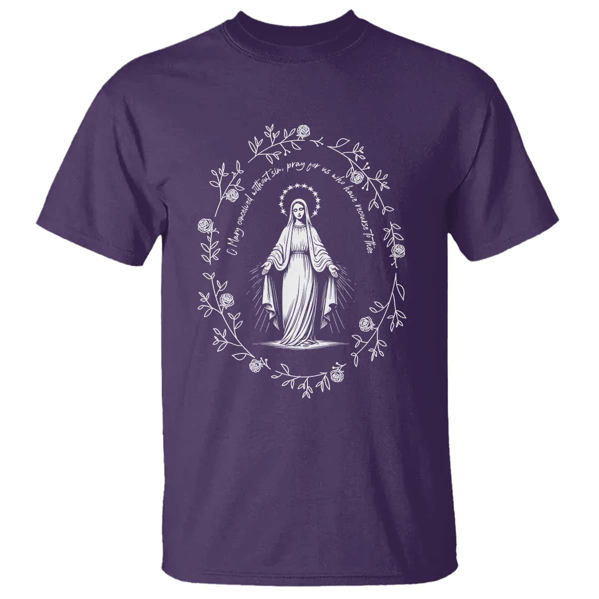 Marian Catholic T Shirt Virgin Mary Floral Women Religious Catholic Gift TS10 Purple Print Your Wear