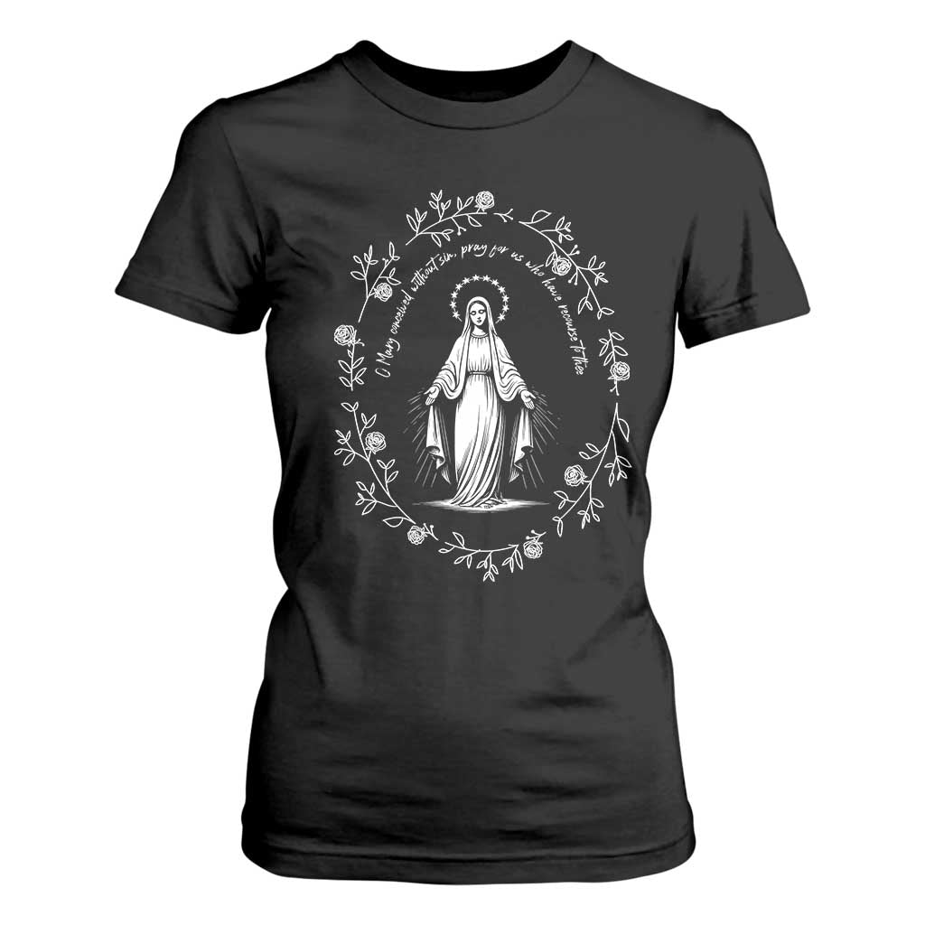 Marian Catholic T Shirt For Women Virgin Mary Floral Women Religious Catholic Gift TS10 Black Print Your Wear