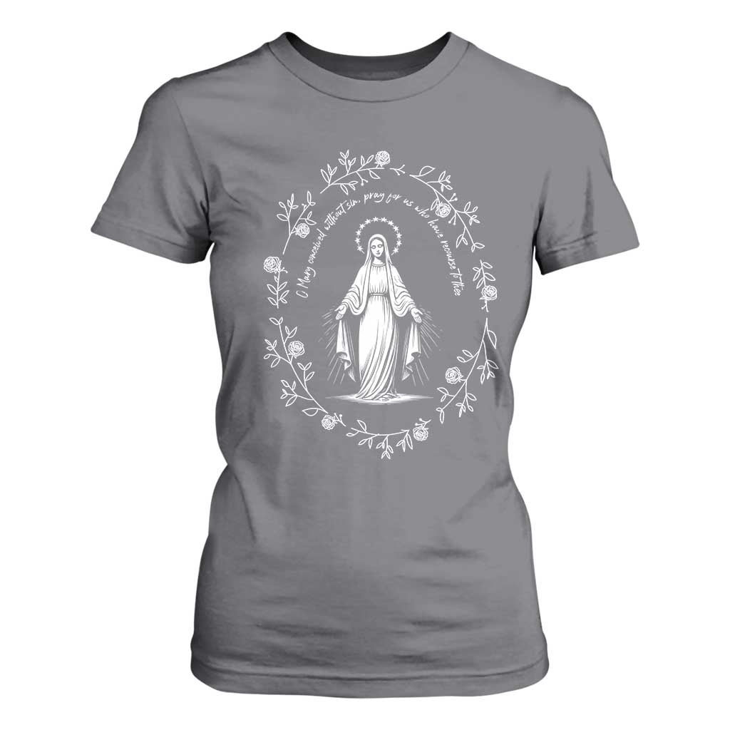 Marian Catholic T Shirt For Women Virgin Mary Floral Women Religious Catholic Gift TS10 Charcoal Print Your Wear