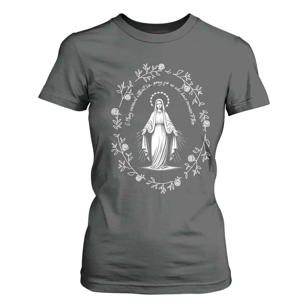 Marian Catholic T Shirt For Women Virgin Mary Floral Women Religious Catholic Gift TS10 Dark Heather Print Your Wear