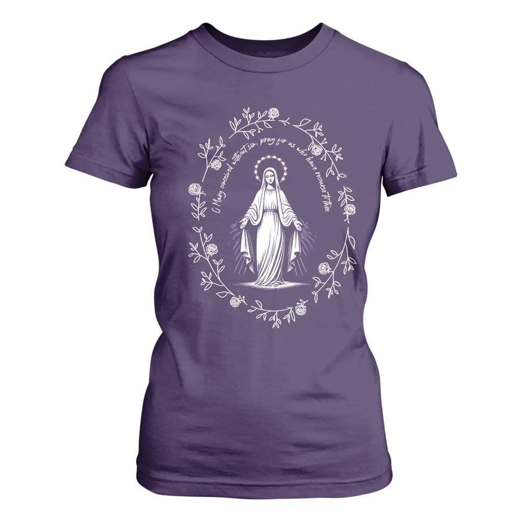 Marian Catholic T Shirt For Women Virgin Mary Floral Women Religious Catholic Gift TS10 Purple Print Your Wear