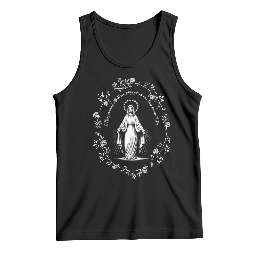 Marian Catholic Tank Top Virgin Mary Floral Women Religious Catholic Gift TS10 Black Print Your Wear