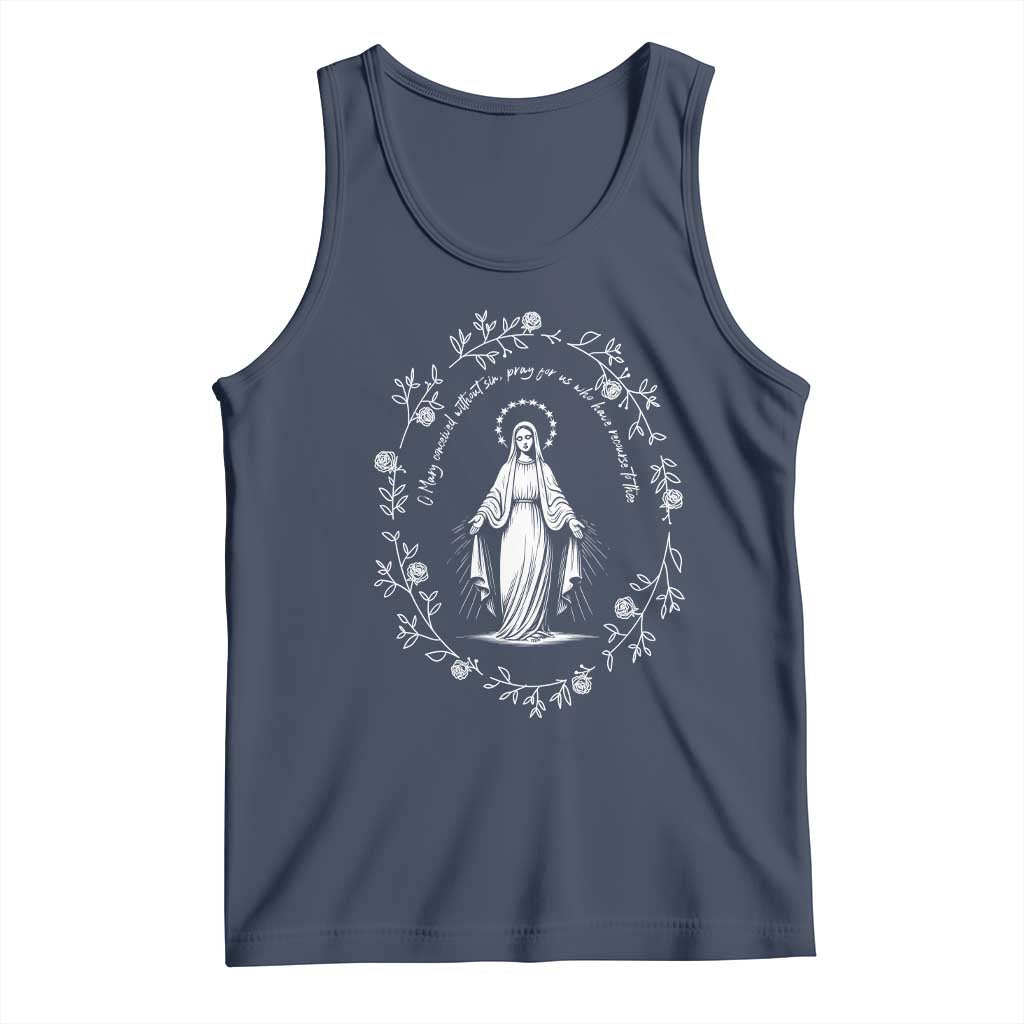 Marian Catholic Tank Top Virgin Mary Floral Women Religious Catholic Gift TS10 Navy Print Your Wear