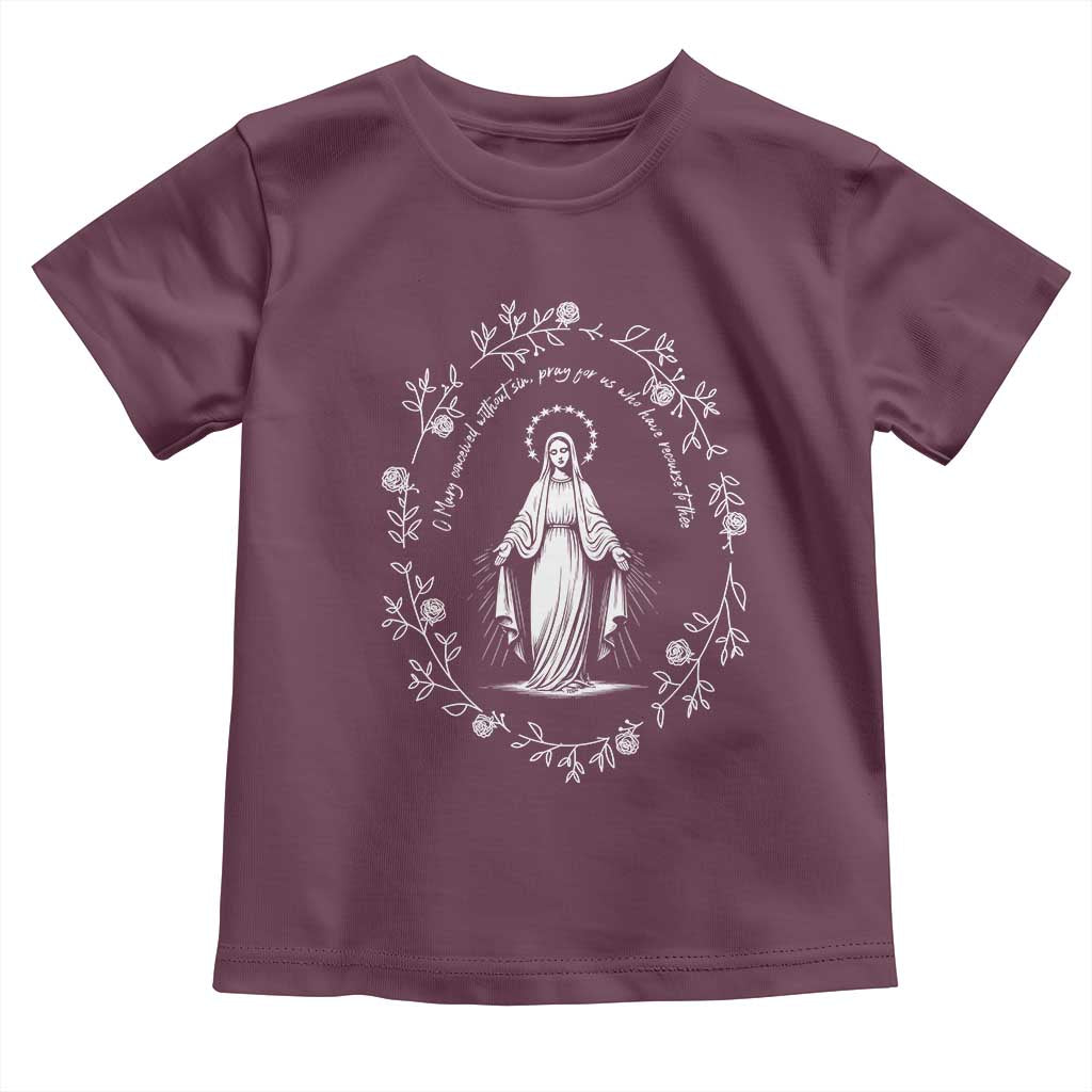 Marian Catholic Toddler T Shirt Virgin Mary Floral Women Religious Catholic Gift TS10 Maroon Print Your Wear