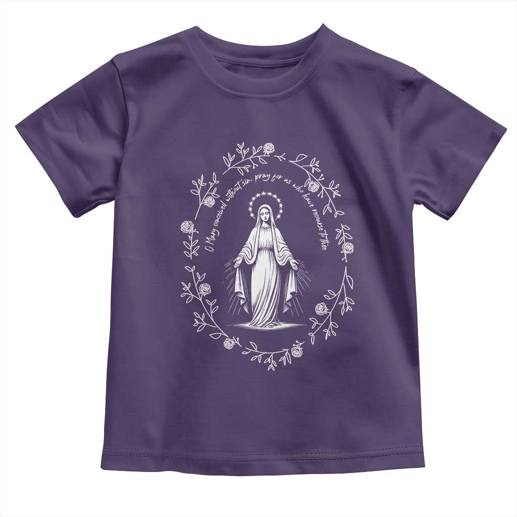 Marian Catholic Toddler T Shirt Virgin Mary Floral Women Religious Catholic Gift TS10 Purple Print Your Wear