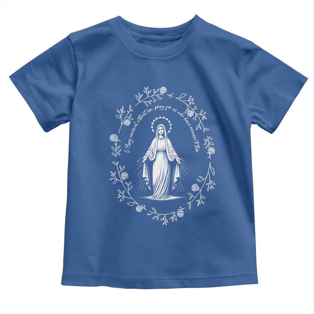 Marian Catholic Toddler T Shirt Virgin Mary Floral Women Religious Catholic Gift TS10 Royal Blue Print Your Wear