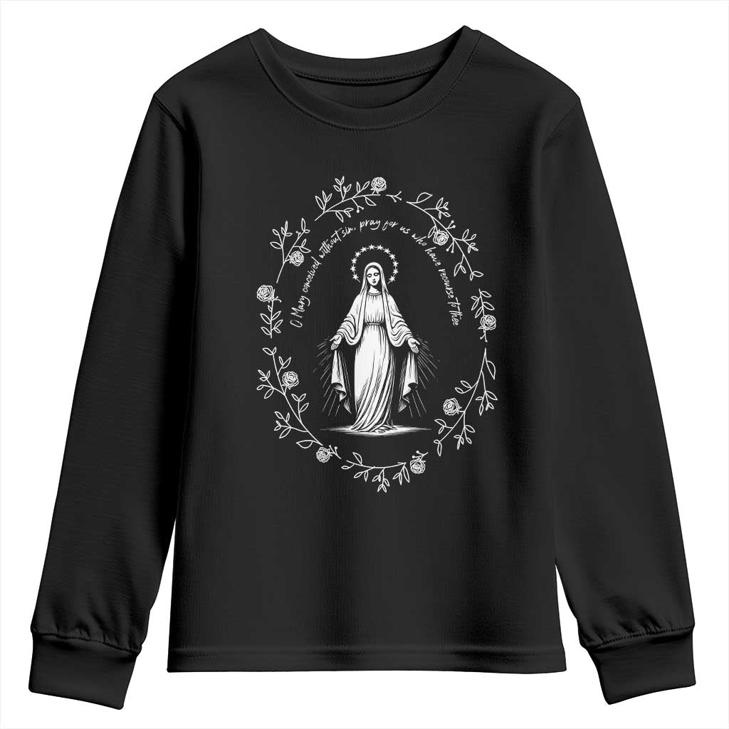 Marian Catholic Youth Sweatshirt Virgin Mary Floral Women Religious Catholic Gift TS10 Black Print Your Wear