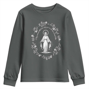 Marian Catholic Youth Sweatshirt Virgin Mary Floral Women Religious Catholic Gift TS10 Dark Heather Print Your Wear