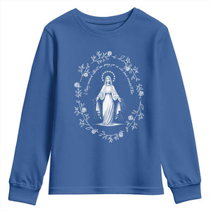 Marian Catholic Youth Sweatshirt Virgin Mary Floral Women Religious Catholic Gift TS10 Royal Blue Print Your Wear