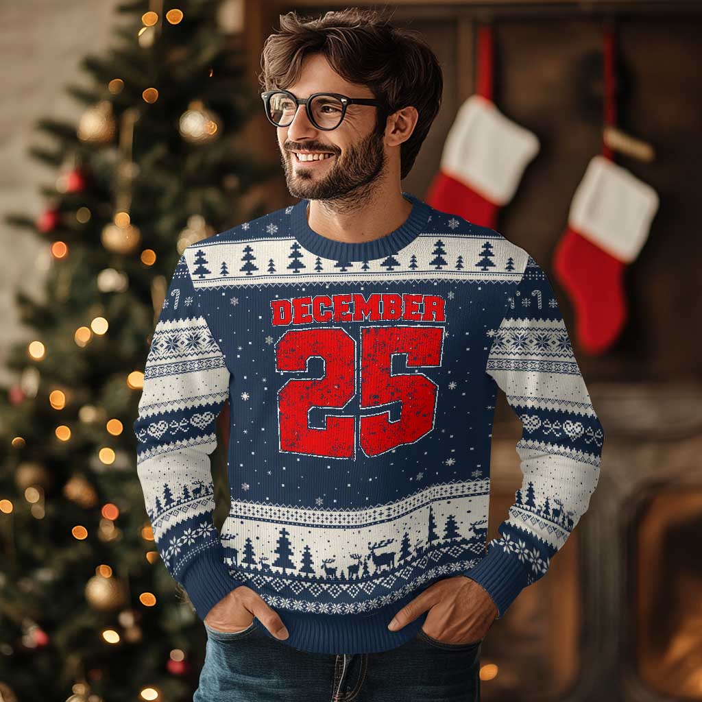 Retro December 25 Xmas Ugly Christmas Sweater Vintage Holiday TS10 Navy Beige Print Your Wear