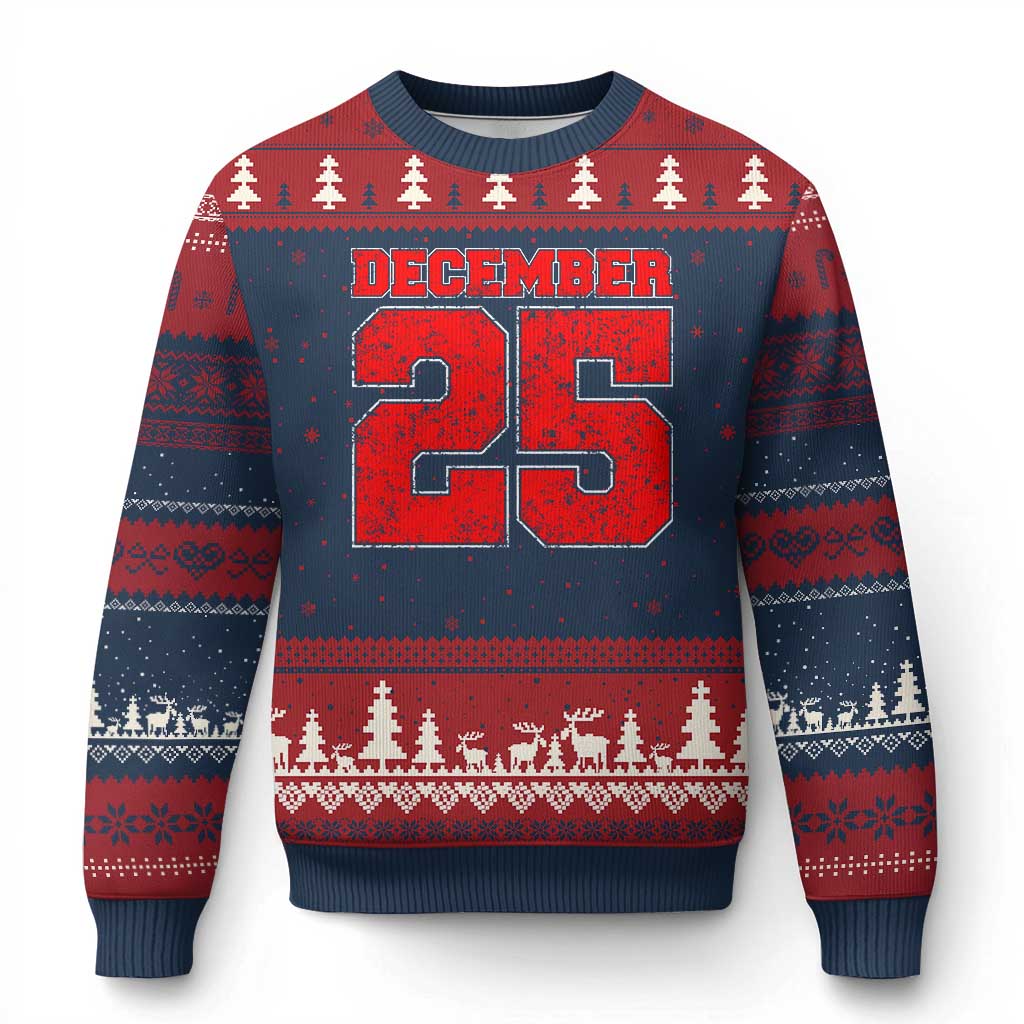 Retro December 25 Xmas Ugly Christmas Sweater Vintage Holiday TS10 Navy Red Print Your Wear