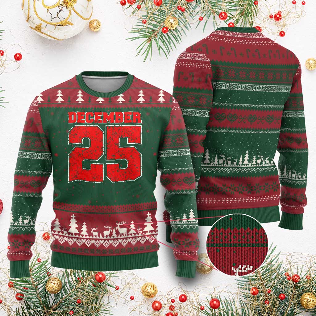 Retro December 25 Xmas Ugly Christmas Sweater Vintage Holiday TS10 Red Green Print Your Wear