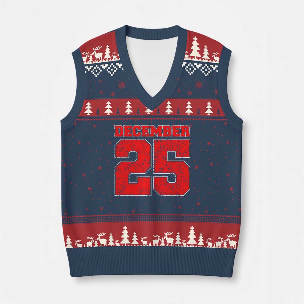 Retro December 25 Xmas V-Neck Knit Sweater Vest Vintage Holiday TS10 Navy Red Print Your Wear