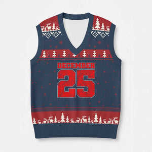 Retro December 25 Xmas V-Neck Knit Sweater Vest Vintage Holiday TS10 Navy Red Print Your Wear
