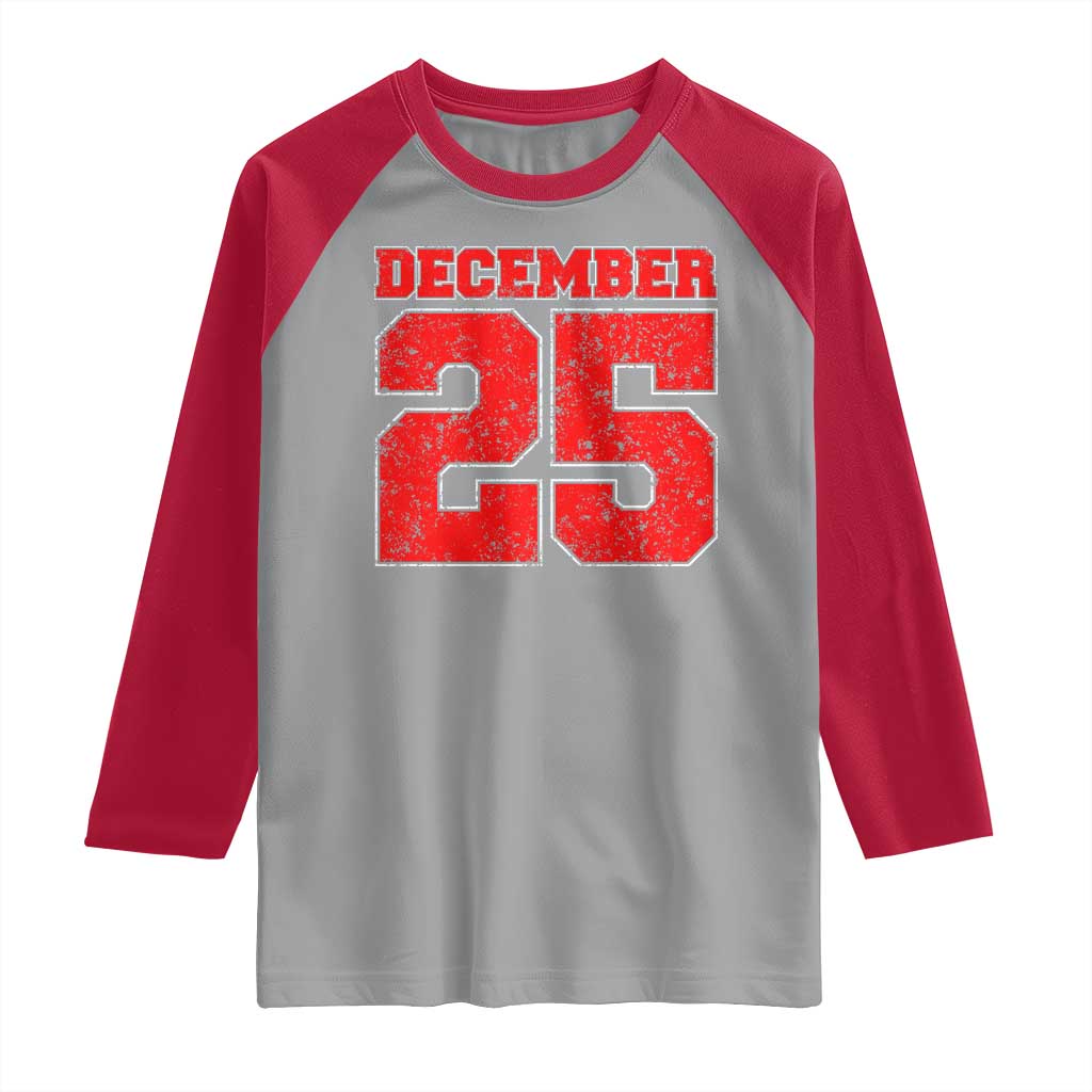 Retro December 25 Christmas Raglan Shirt Vintage Holiday TS10 Sport Gray Red Print Your Wear