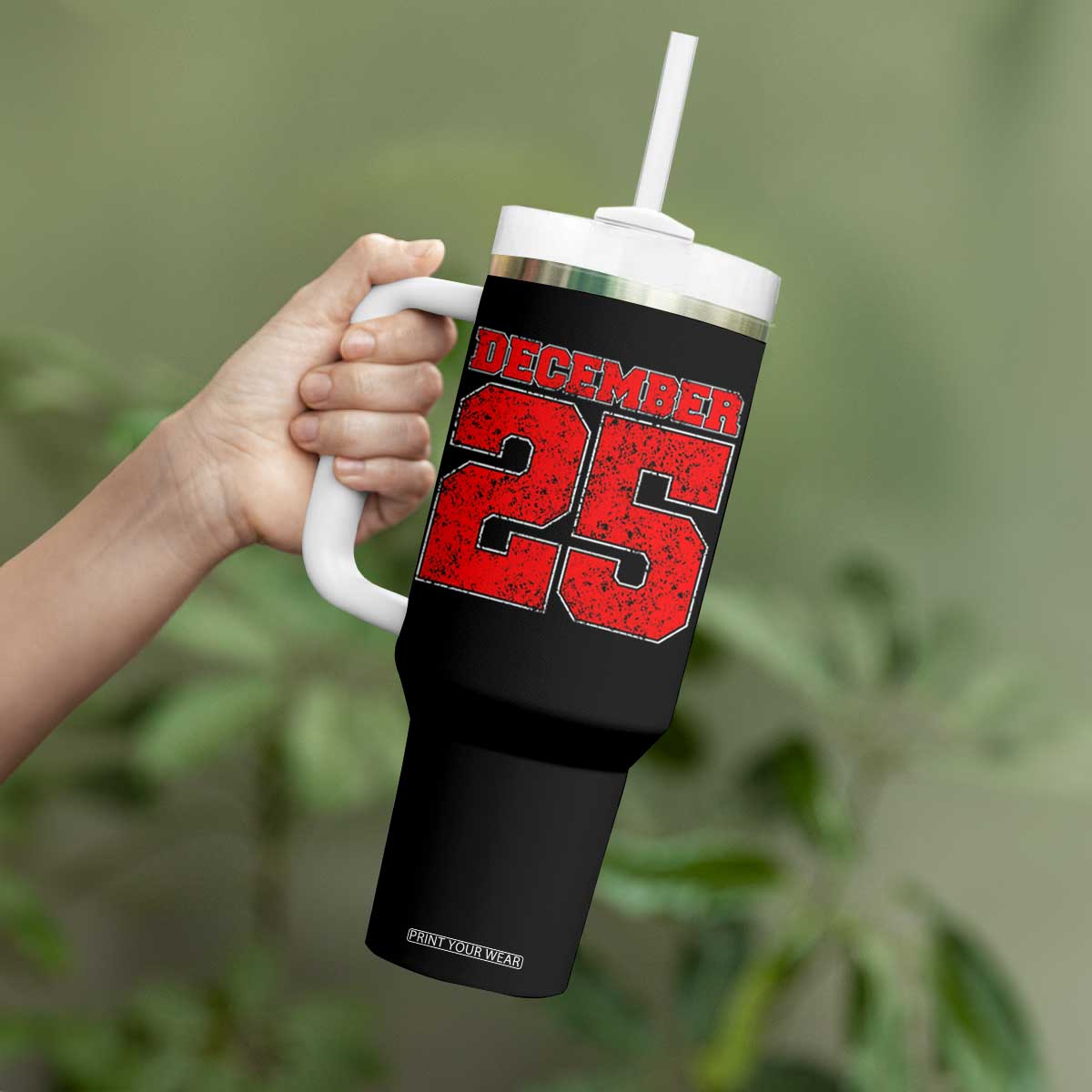 Retro December 25 Christmas Tumbler With Handle Vintage Holiday TS10 Print Your Wear