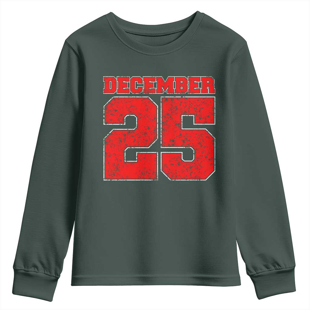 Retro December 25 Christmas Youth Sweatshirt Vintage Holiday TS10 Dark Forest Green Print Your Wear