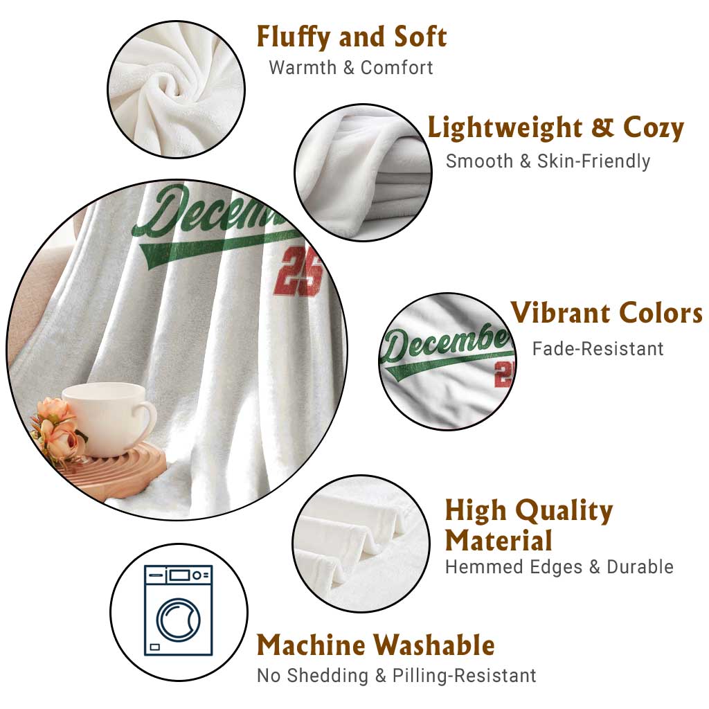 Retro Christmas December 25 Throw Blanket Retro Vintage Script Holiday Trip TS10 Print Your Wear