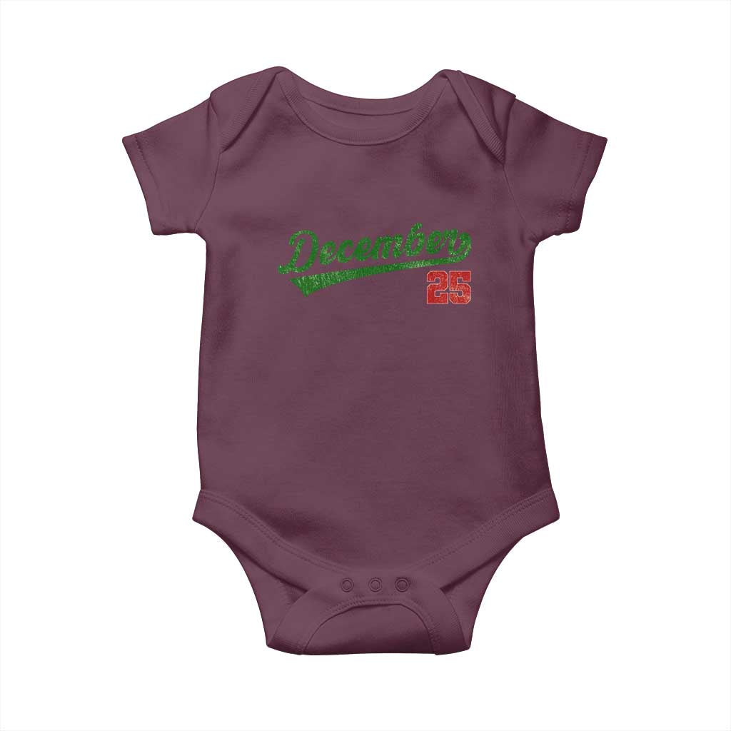 Retro Christmas December 25 Baby Onesie Retro Vintage Script Holiday Trip TS10 Maroon Print Your Wear